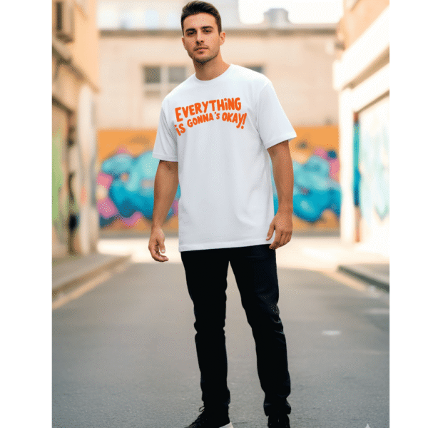 Everything is gonna be Ok printed Premium Oversized T-Shirt for Men (White | 280 GSM | 100% Cotton) - Image 2