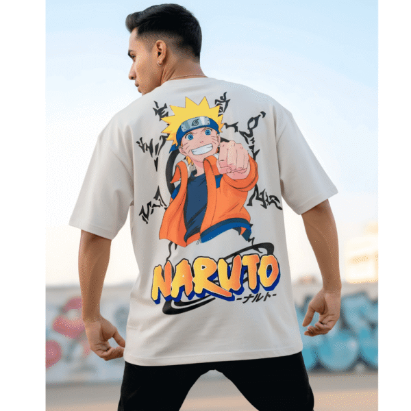 Naruto Anime printed Premium Oversized T-Shirt for Men (White | 280 GSM | 100% Cotton) - Image 1