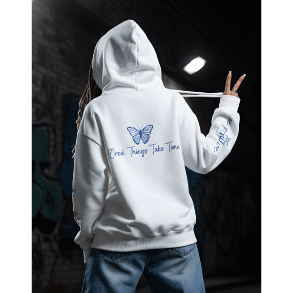 Butterfly printed Premium White Women’s Oversized Hoodie | 320 GSM Fleece Cotton | Streetwear Comfort - Image 3