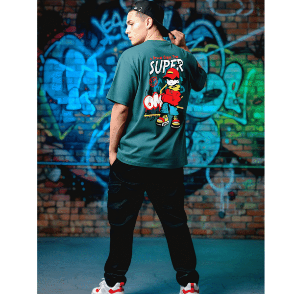 Super printed Orryxa Premium Oversized T-Shirt for Men (Teal Blue | 280 GSM | 100% Cotton) - Image 1