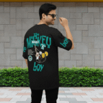 The Monkey boy cotton 240 GSM Oversized Printed T-Shirt for Men - Black