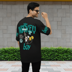 The Monkey boy cotton 240 GSM Oversized Printed T-Shirt for Men - Black