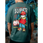 Super printed Orryxa Premium Oversized T-Shirt for Men (Teal Blue | 280 GSM | 100% Cotton) - Image 2