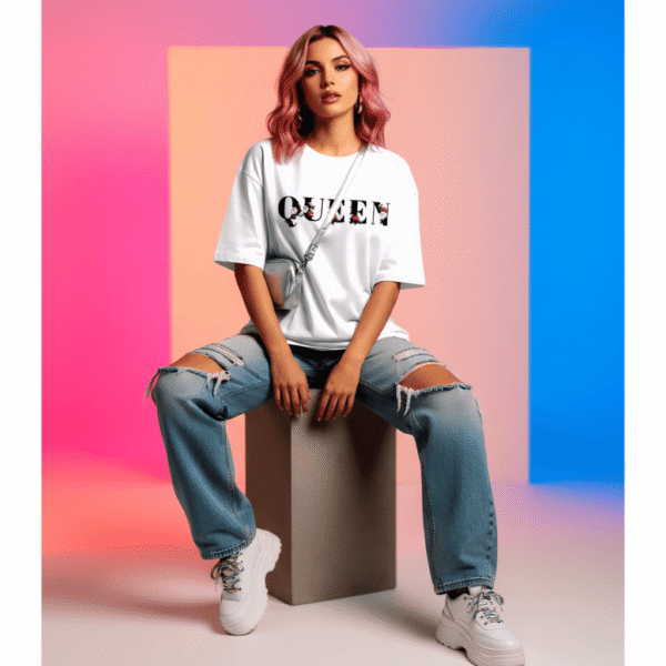 220 GSM White Heavyweight Cotton Oversized Tee for Women – Fashion Meets Comfort - Image 2