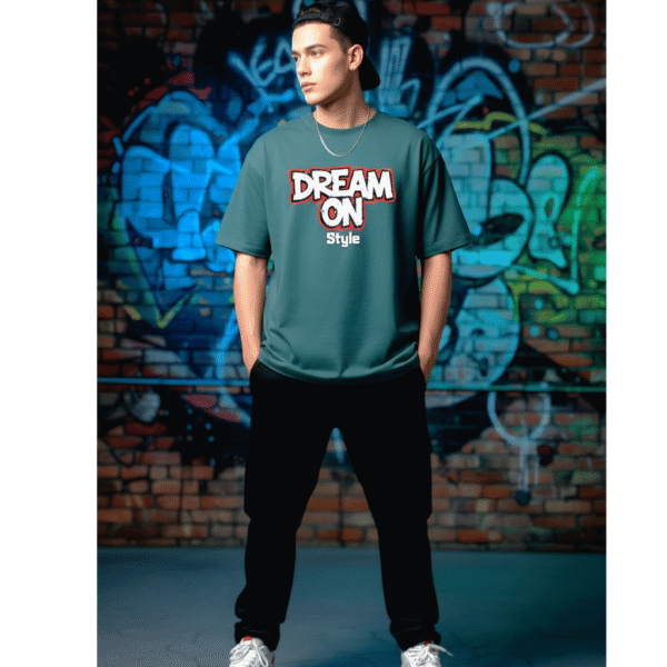 Super printed Orryxa Premium Oversized T-Shirt for Men (Teal Blue | 280 GSM | 100% Cotton) - Image 3