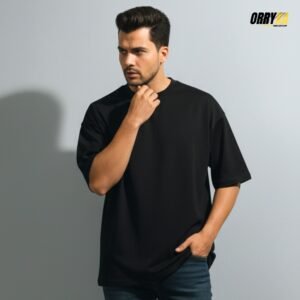 Black Plain Oversized T-Shirt | ORRYXA 240 GSM French Terry Cotton