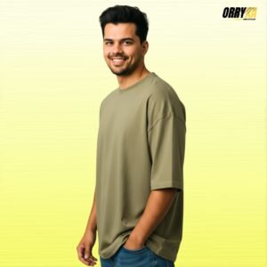Khakhi Plain Oversized T-Shirt | ORRYXA 240 GSM French Terry Cotton