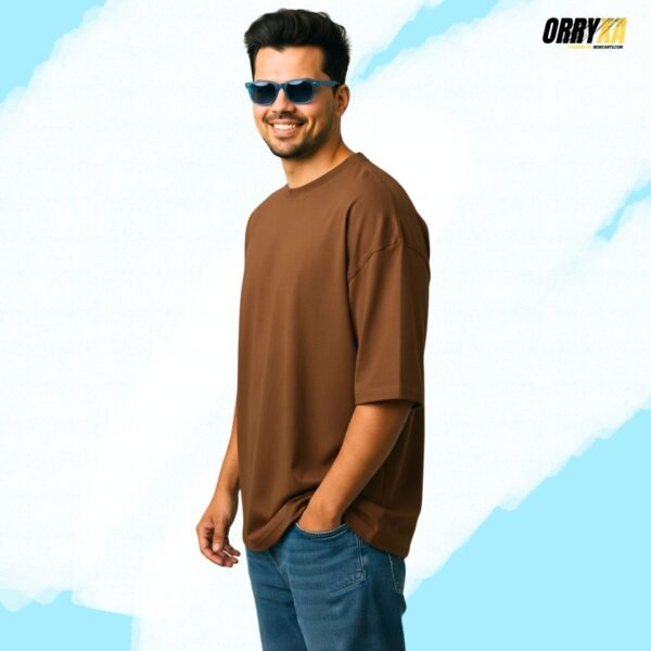 Dark Grey or Charcoal Copper Brown Plain Oversized T-Shirt | ORRYXA 240 GSM French Terry Cotton - Image 1