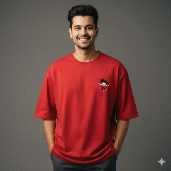 Dragon Ball Z Back Print T-Shirt – Red 240 GSM French Terry Cotton, Premium Oversized Streetwear Tee - Image 2