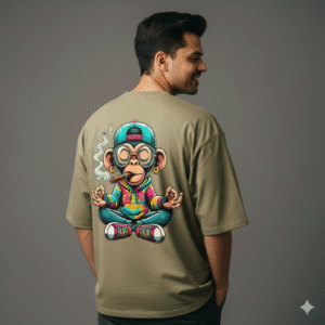 ORRYXA Limited Edition Playful Monkey Printed T-Shirt – 240 GSM French Terry Cotton, Regular Fit, Unisex Tee