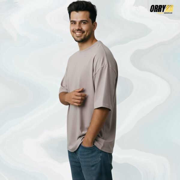 Heather Grey Light Grey Plain Oversized T-Shirt | ORRYXA 240 GSM French Terry Cotton - Image 1