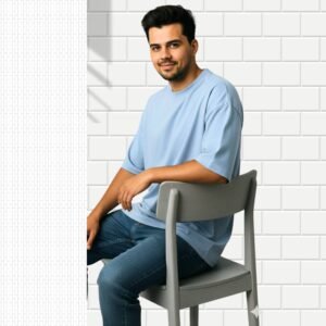 Light Blue Plain Oversized T-Shirt | ORRYXA 240 GSM French Terry Cotton