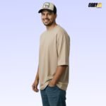Beige Plain French Terry 240 GSM Oversized T-Shirt | Premium Bio-Wash Cotton