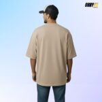 Beige Plain French Terry 240 GSM Oversized T-Shirt | Premium Bio-Wash Cotton - Image 2