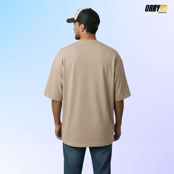 Beige Plain French Terry 240 GSM Oversized T-Shirt | Premium Bio-Wash Cotton - Image 2