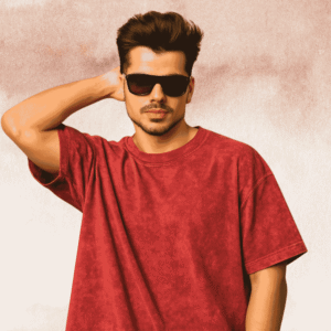 Red Acid Wash Oversized T-Shirt – 240 GSM Premium French Terry | Bio & Silicon Washed