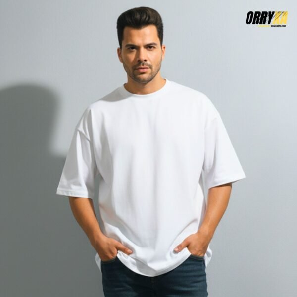 White Plain Oversized T-Shirt | ORRYXA 240 GSM French Terry Cotton - Image 1