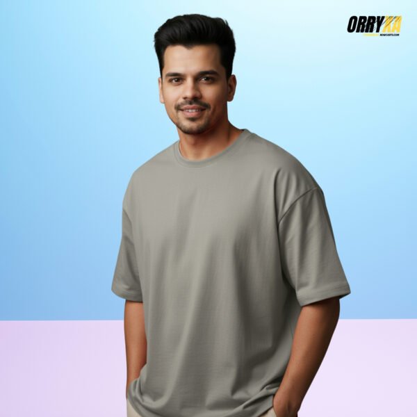 gray French Terry Premium Gray Oversized Dropshoulder T-Shirt – 280 GSM Lycra Cotton | Bio-Washed Plain Tee - Image 1