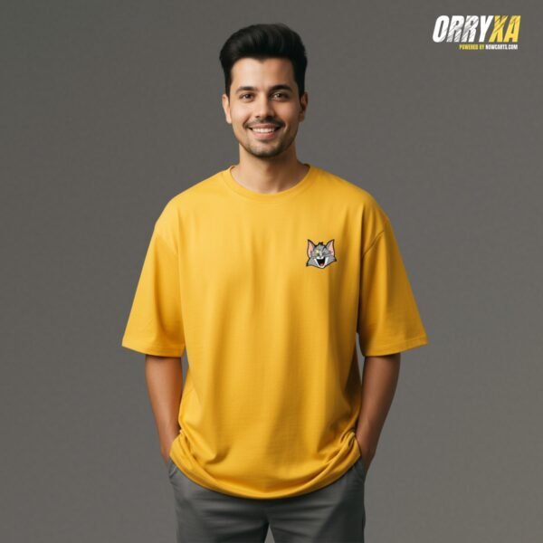 Jerry Back Print T-Shirt – 240 GSM French Terry Cotton | Red & Yellow Oversized Cartoon Streetwear Tee - Image 2