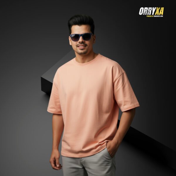 light pink French Terry Premium Light Pink Oversized Dropshoulder T-Shirt – 280 GSM Lycra Cotton | Bio-Washed Plain Tee - Image 1