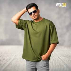 French Terry Premium Mint Forest Oversized Dropshoulder T-Shirt – 280 GSM Lycra Cotton | Bio-Washed Plain Tee