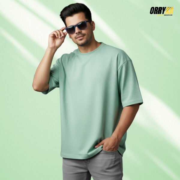 mint green 280 gsm French Terry Premium Mint Green Oversized Dropshoulder T-Shirt – 280 GSM Lycra Cotton | Bio-Washed Plain Tee - Image 1
