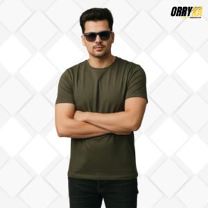 Olive Green Sinker Cotton Compact Yarn 220 GSM Regular Fit T-Shirt | Premium Soft Touch Daily Wear Tee for Men & Women