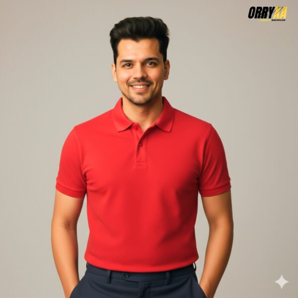red polo Premium Red Polo T-Shirt – 220 GSM | Classic Plain Cotton Comfort - Image 1