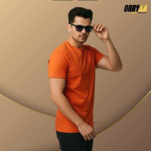 Saffron Sinker Cotton Compact Yarn 220 GSM Regular Fit T-Shirt | Premium Soft Touch Daily Wear Tee for Men & Women