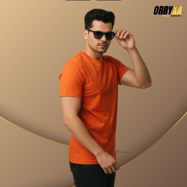 safron Saffron Sinker Cotton Compact Yarn 220 GSM Regular Fit T-Shirt | Premium Soft Touch Daily Wear Tee for Men & Women - Image 1