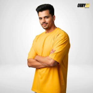 French Terry Premium Yellow Oversized Dropshoulder T-Shirt – 280 GSM Lycra Cotton | Bio-Washed Plain Tee