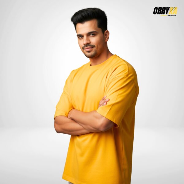 yello 2 French Terry Premium Yellow Oversized Dropshoulder T-Shirt – 280 GSM Lycra Cotton | Bio-Washed Plain Tee - Image 1